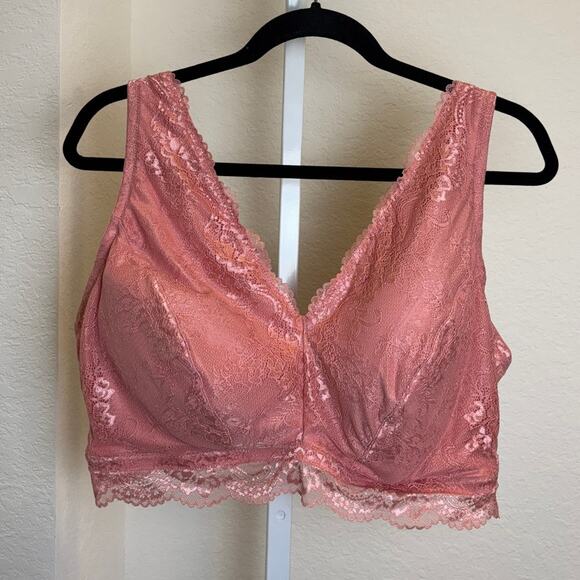 DREAMFIT Plus Size Full Coverage Wireless Lace Bralette Apricot Pink 3X New - Picture 5 of 7